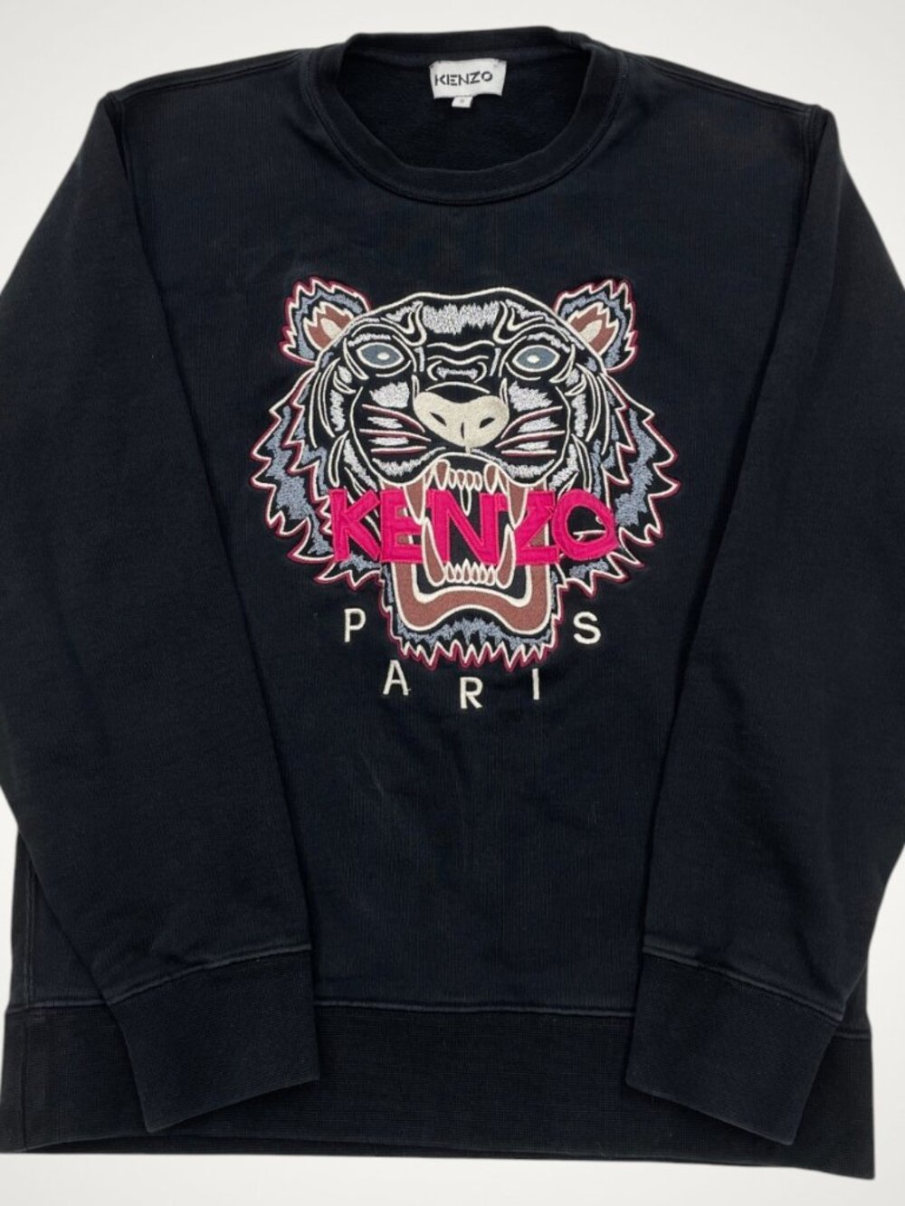 KENZO Paris Tiger Head Embroidered Crewneck Sweatshirt Cotton Black Men’s S